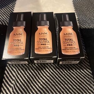 Three brand new bottles of NYX foundation soft beige
